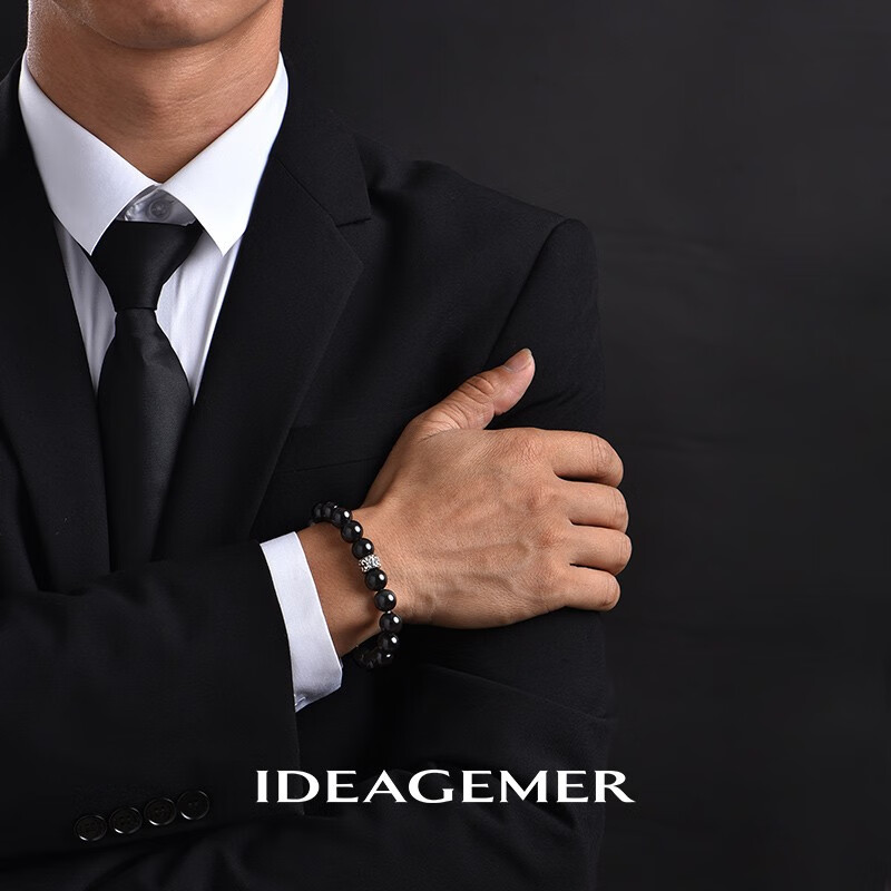 ideagemer 黑曜石童军花手串手链男士个性复古小众设计感潮流男生百搭