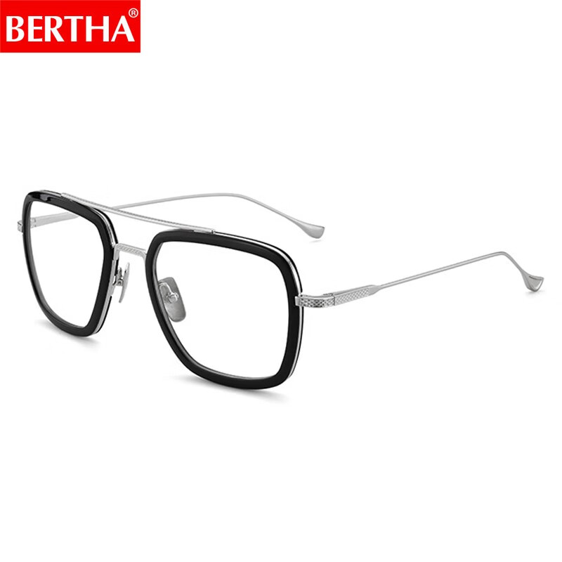 贝尔莎（bertha）钢铁侠唐尼同款眼镜近视眼镜框架伊迪丝太阳镜方框防蓝光变色墨镜 单买镜架