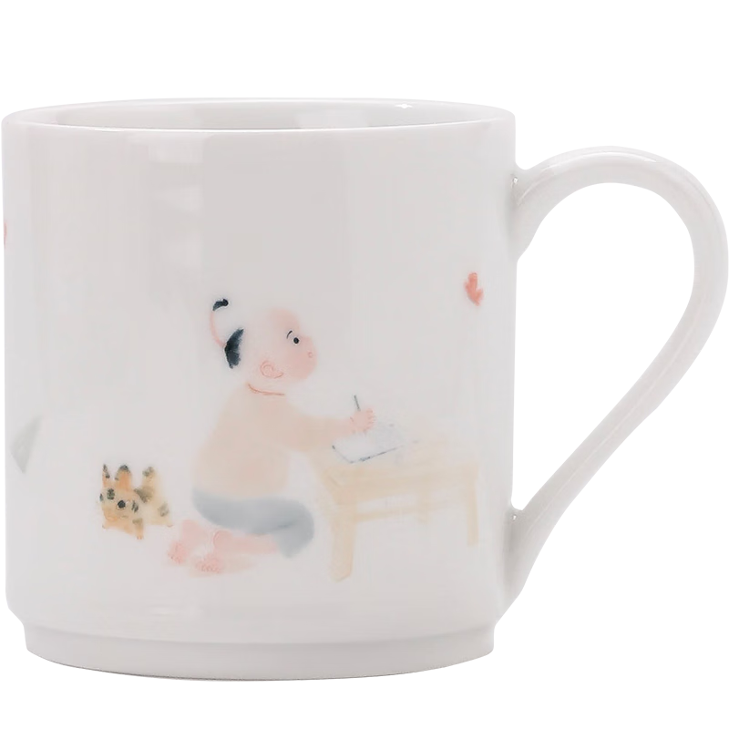 景德鎮(zhèn)官方釉中貼花陶瓷家用兒童水杯創(chuàng)意馬克杯高溫白瓷生日禮物送禮 童趣馬克杯-秋憩 1個(gè) 280ml