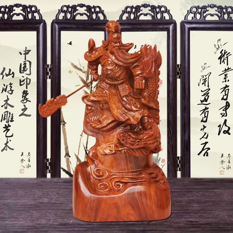 天好 花梨木雕关公摆件 黑檀木关二爷家居客厅供奉装饰品工艺品武财神