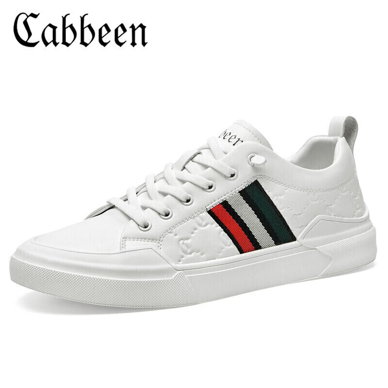 卡宾（CABBEEN）男鞋板鞋男薄款透气休闲鞋男时尚立体印花男鞋子 白色42