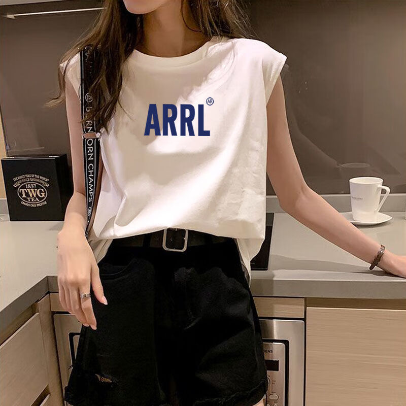 艾舒美白色背心夏季外穿潮无袖t恤宽松生内搭运动上衣潮ins 741#白色