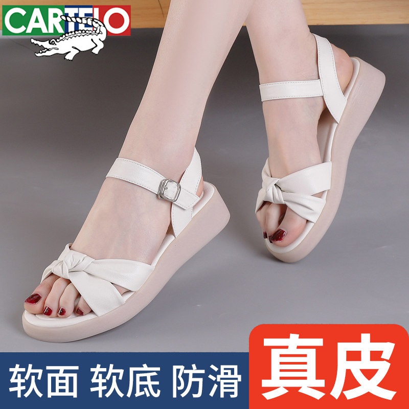 厚底凉鞋女2022年新款夏季松糕平底鞋一字带软底软皮仙女风凉皮鞋新品