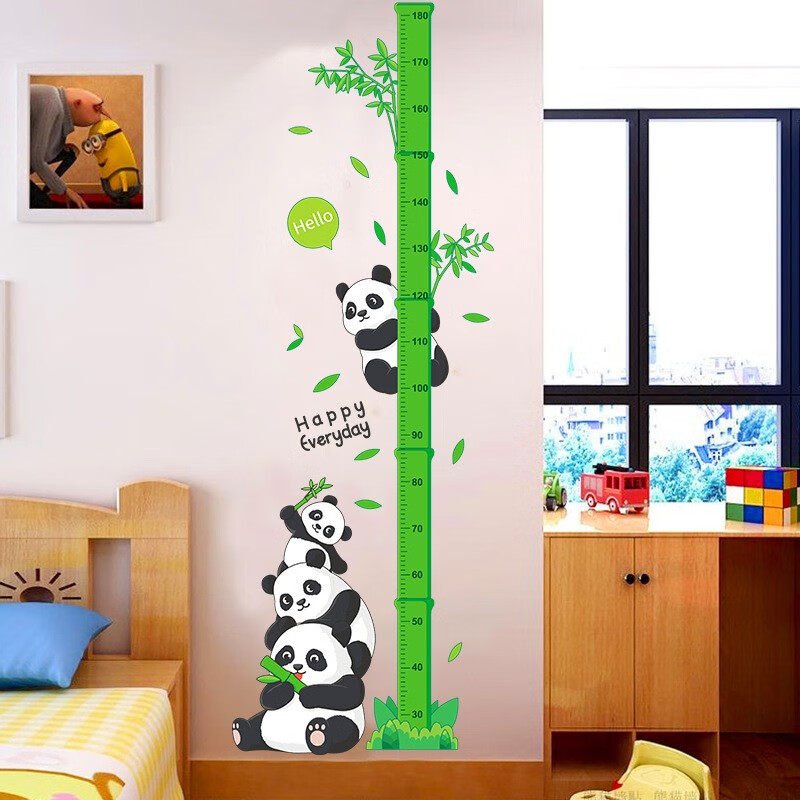 花荟棠 熊猫竹子身高贴 儿童房教室布置贴画身高测量尺贴纸卡通动画贴 熊猫竹子身高贴