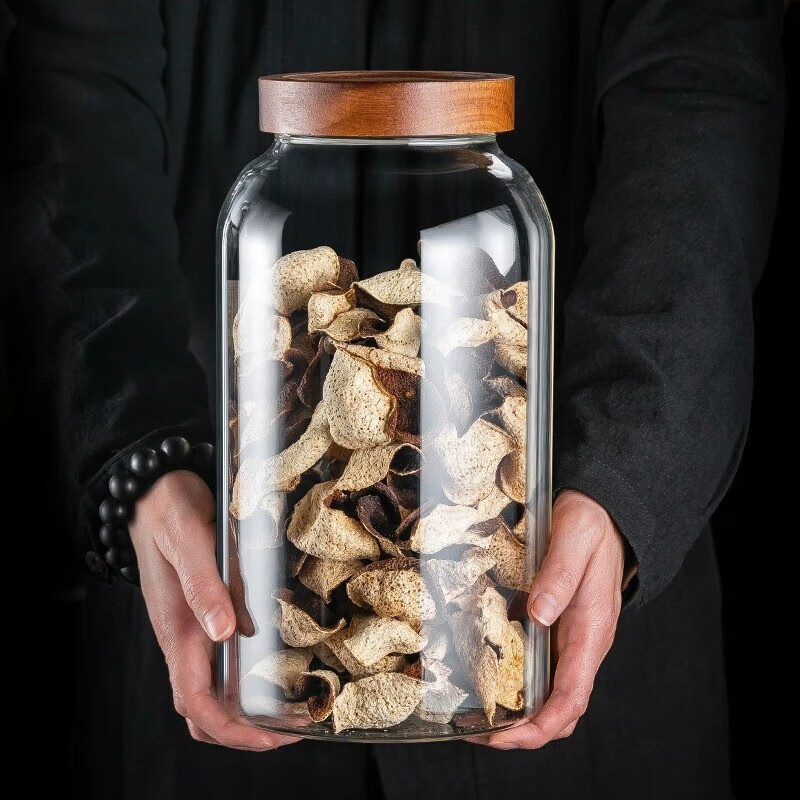 透明玻璃陈皮储存罐大号专用密封罐食品级储物罐干货茶叶罐展示瓶 相思木盖陈皮罐2只+手写贴纸 5L 默认项