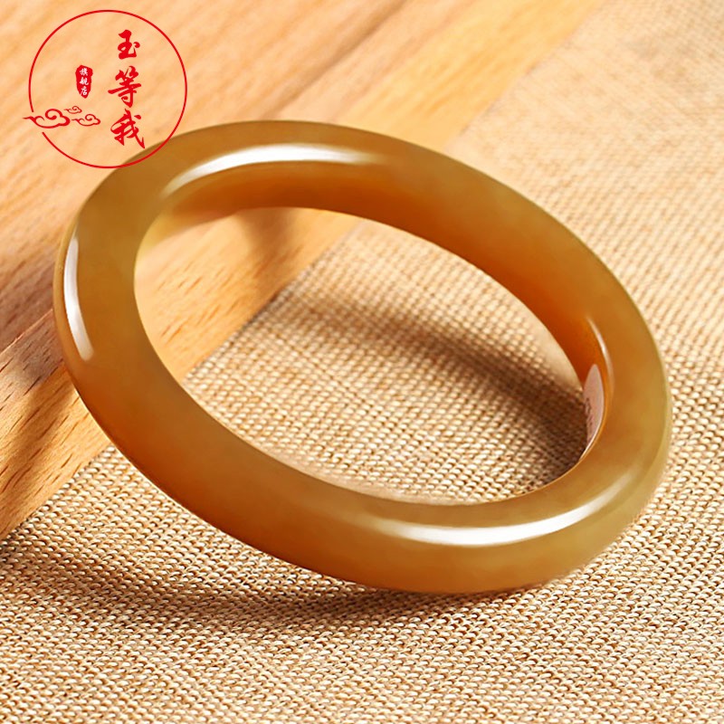 玉等我  新疆和田玉糖玉手镯女款玉镯少女玉石细条圆款镯子带证 内径