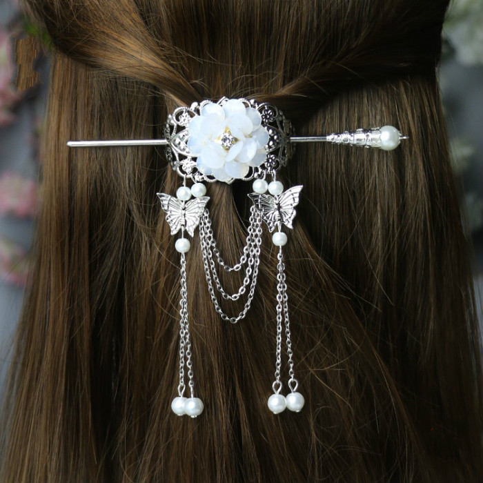 古装头冠汉服女款束发cos发冠发簪子流苏发夹发饰发束 29号 白色花 发