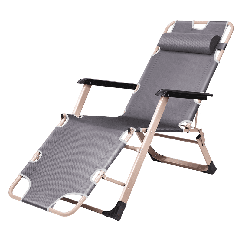 午憩宝 躺椅折叠床午休椅靠椅睡椅家用多功能折叠椅靠背椅 办公室午休床单人陪护床 简易懒人户外沙滩椅 【双方管】加宽加固-素灰+柔软珍珠棉垫