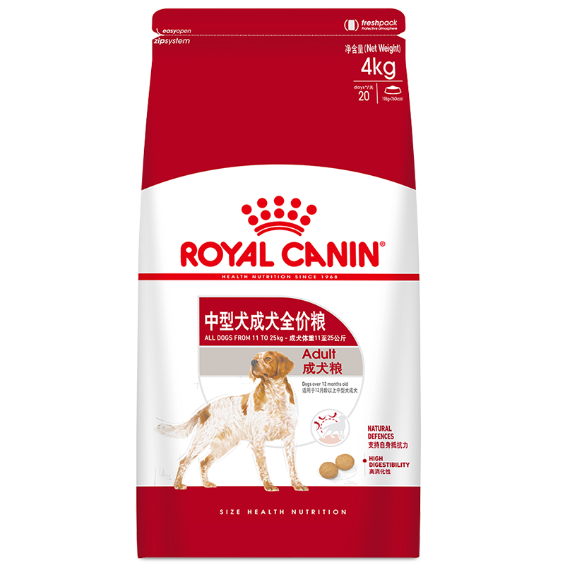 ROYAL CANIN 皇家狗粮 M25中型犬成犬狗粮 12月龄以上 通用粮 4kg 边牧柯基哈士奇柴犬