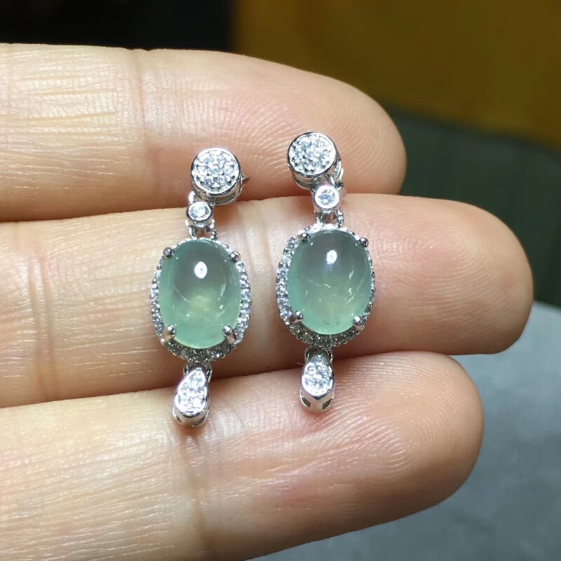 歌盼 s925银翡翠耳坠 女款气质超仙缅甸冰种a货玉石时尚百搭