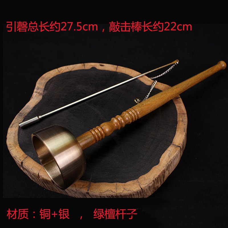 十方利 台湾产日式中号绿檀直杆引磬铜磬木鱼 图片色