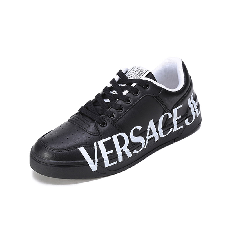 versace jeans couture范思哲 男士黑色白色logo皮革系带休闲运动鞋