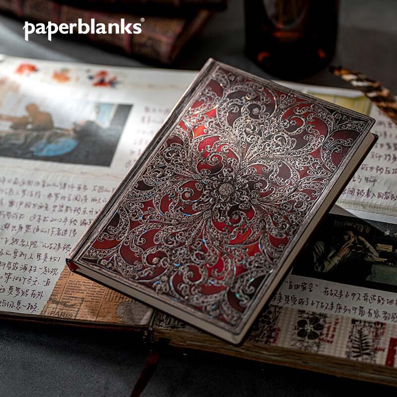 paperblanks复古笔记本古银窗花系列记事本日记本本子软壳手账手帐本学习学生复古文具礼物石榴石 【软壳绑带款】石榴石/中本/无线