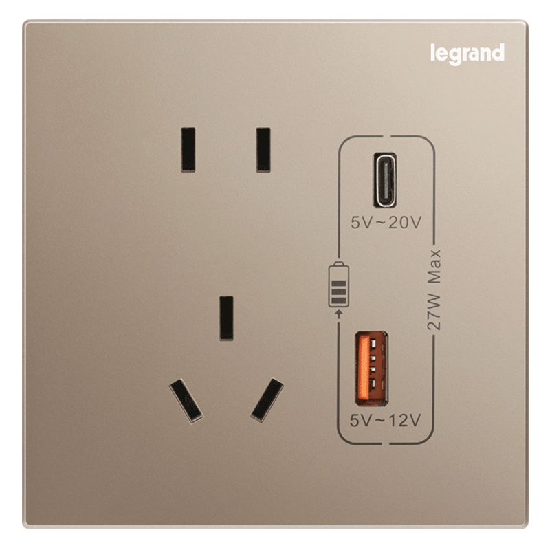 罗格朗（LEGRAND） tcl开关插座逸景玫瑰金家用墙壁面板暗装86型五孔带双控电源开关 Type A+C USB充电五孔插座