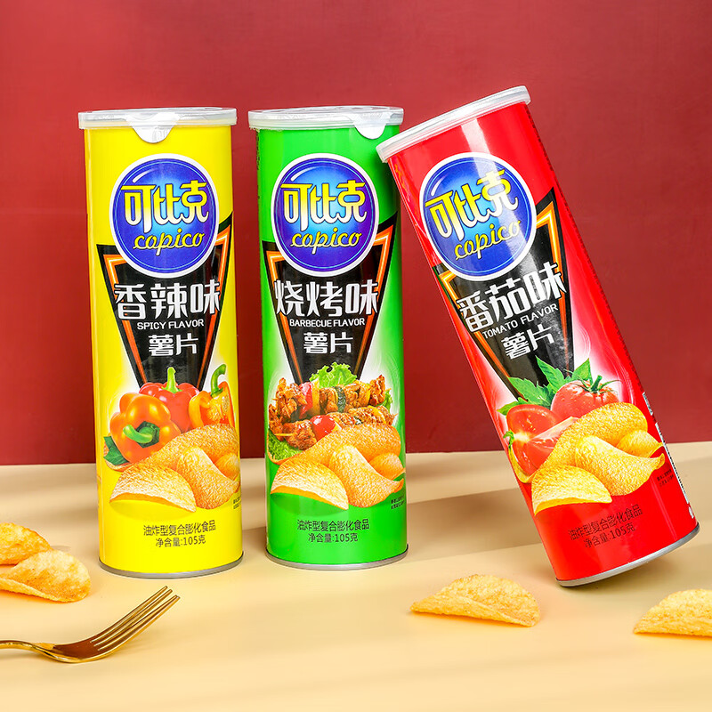 可比克薯片105g番茄烧烤香辣黄瓜牛肉味膨化食品零食小吃 烧烤味105g