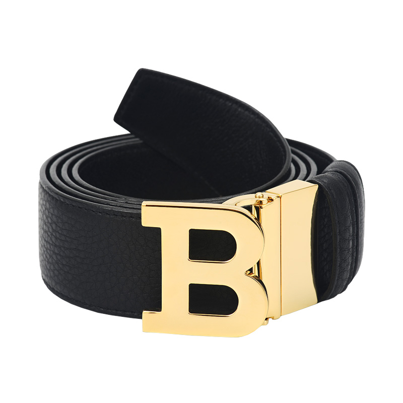 BALLY 巴利 男士黑色金色扣头牛皮板扣式双面皮带腰带 B BUCKLE 40 M 490 6229111 110