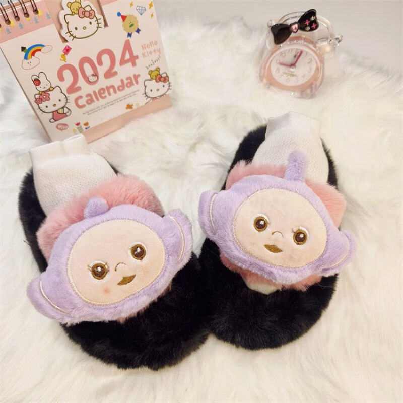abc可爱天线宝宝渐变棉拖鞋女秋冬室内防滑家用舒适保暖包头毛绒拖鞋