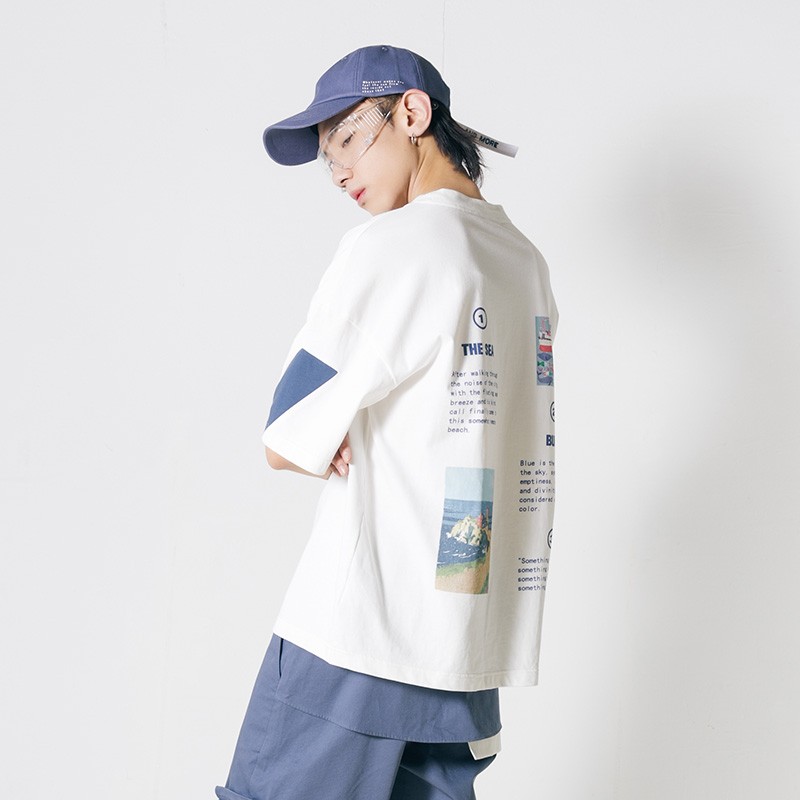 COKEIN设计师潮牌男士韩版潮流2019夏季新款短袖打底衫上衣宽松纯色简约圆领街头 白色 M