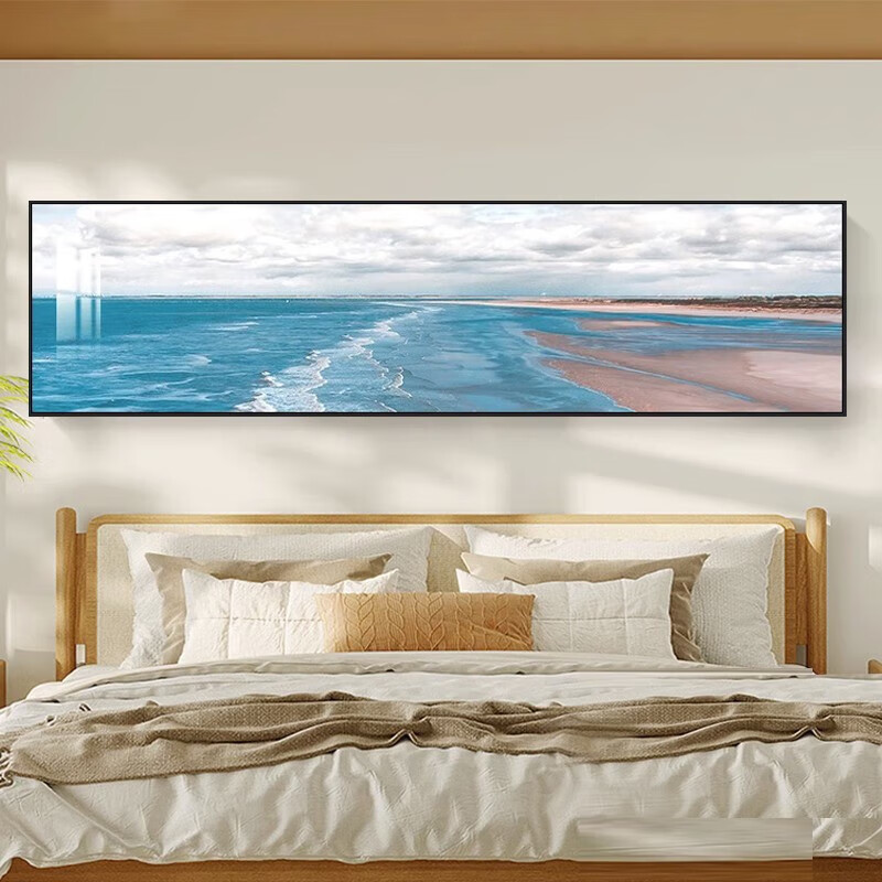 现代简约主卧温馨床头挂画海景横幅壁画抽象客厅画酒店民宿风景画 珠联璧合 200x70cm(适合2米以上)镶钻画