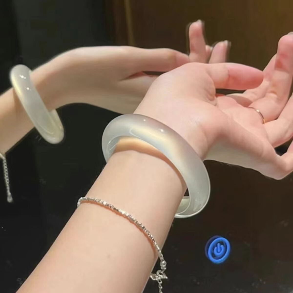 高冰透白月光荔枝冻手镯新中式国风玉髓镯子轻奢情侣老婆妈妈礼物 圈口64-65mm