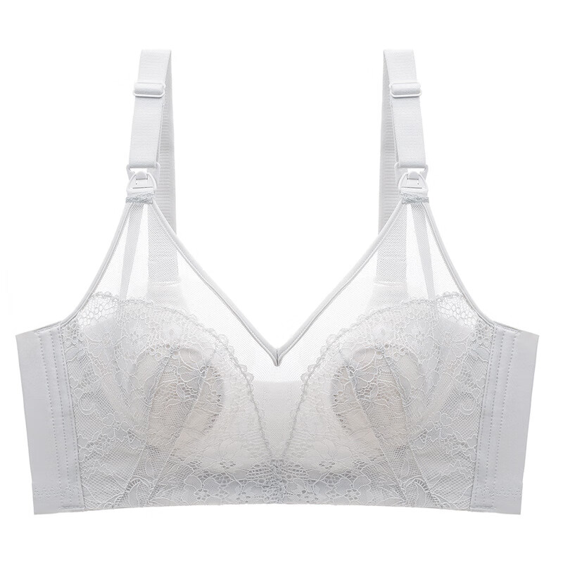 耳朵里杯薄款哺乳内衣聚拢产后喂奶胸罩超透孕妇蕾丝文胸 藕白色 75b