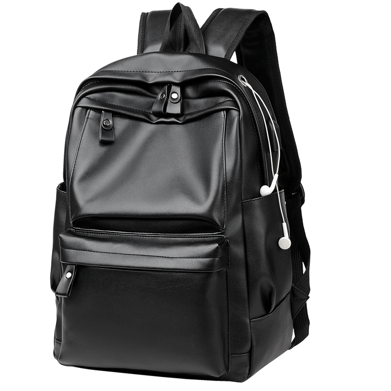 朗斐双肩包男士背包休闲大容量旅行电脑包韩版高中学生书包时尚潮流皮包65188 抢|黑色