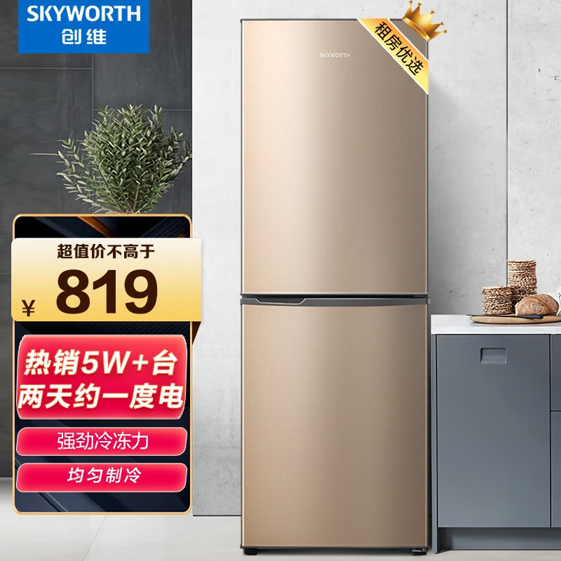 创维（Skyworth）170升小型双门冰箱家用两门小冰箱 迷你节能低音电冰箱 家用租房冰箱 BCD-170普利金 普利金
