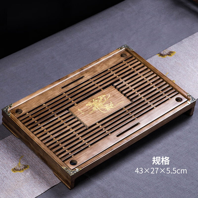 瓷牌茗茶具（cipaiming teaset）瓷牌茗茶具實(shí)木茶盤(pán)柯木功夫茶具家用茶托盤(pán)茶臺(tái)排水式大小號(hào) 淺棕小蘭香實(shí)木盤(pán)