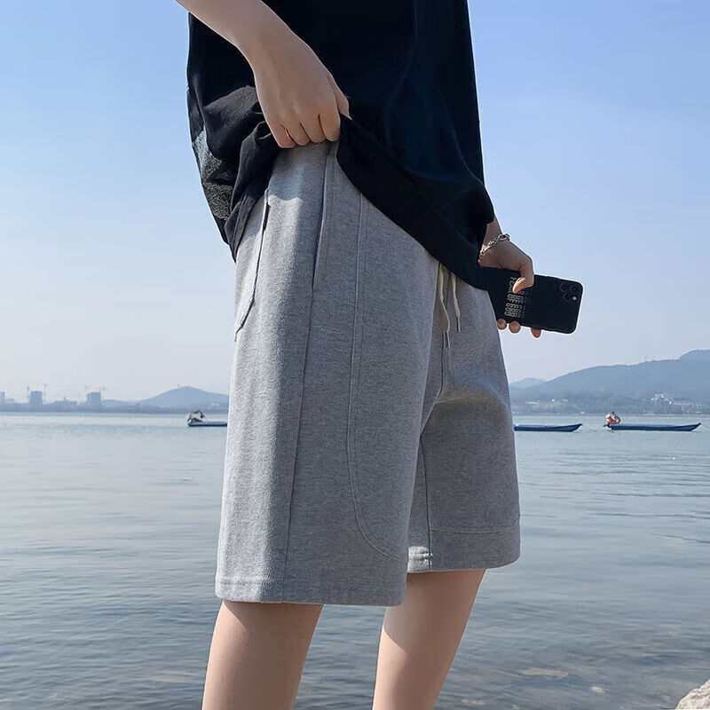 贝吉棋夏季港风短裤男纯色过膝运动短裤中裤男女款宽松情侣百搭六分裤