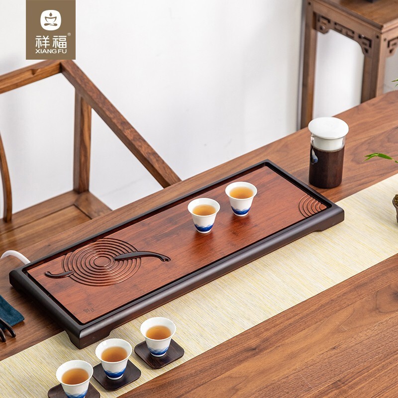 祥福茶盘托盘 竹制茶台功夫茶具套装配件茶盘家用简约排水式干泡台