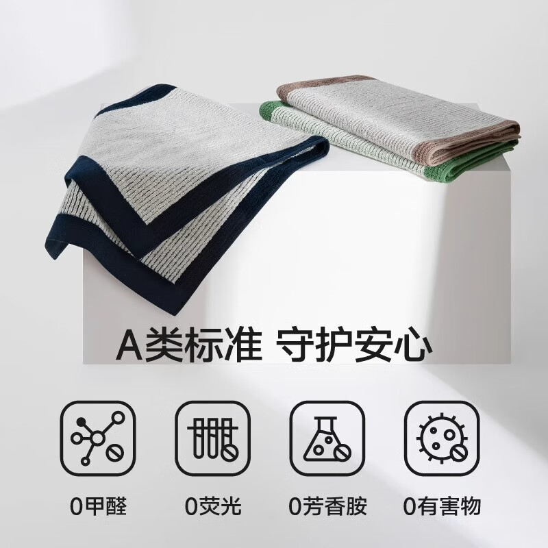 三利颜究所纯棉毛巾女洗脸家用吸水速干男女洗澡全棉柔软毛巾男士 橄榄绿+藏青蓝 2条