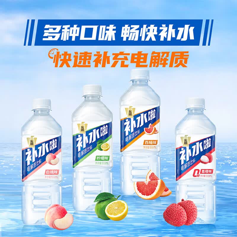 东鹏特饮补水啦电解质水饮料运动健身补充身体水分瓶装555ml 【24瓶】白桃味/555ml