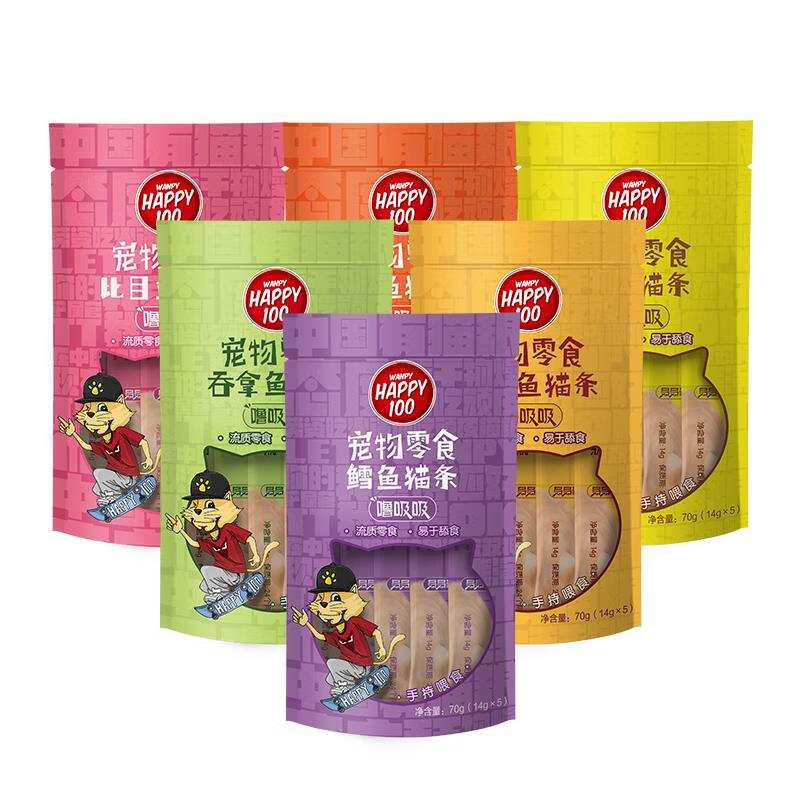 頑皮（Wanpy）頑皮嚕吸吸貓條100支整箱貓咪零食濕糧成貓幼貓增肥發(fā)腮無(wú)誘食劑 混合口味隨機發(fā)貨 3包15條
