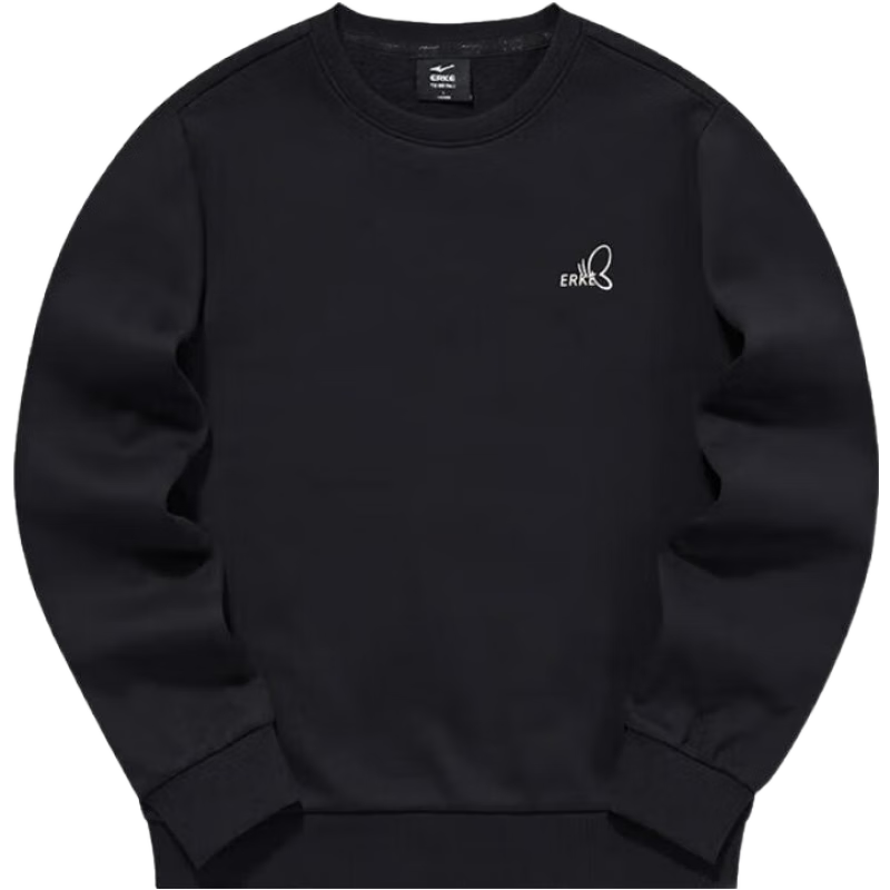 鸿星尔克舒暖绒|卫衣女秋冬新款加厚保暖休闲长袖套头衫运动服上衣女装 正黑 L