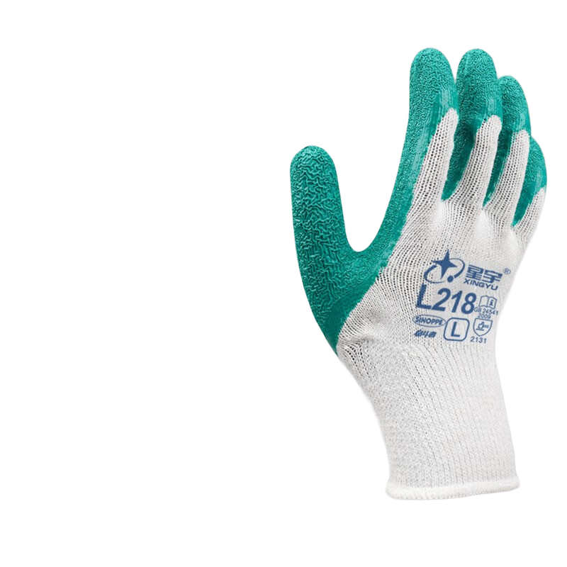 星宇 浸膠勞保手套 乳膠皺紋棉紗耐用防滑柔軟舒適透氣 工業(yè)工地工作木工汽修建筑防護手套 12雙 白紗綠 L218 L