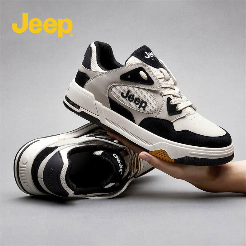 jeep吉普男鞋透气潮流鞋子板鞋男网红休闲鞋2024新款真皮防臭增高男士