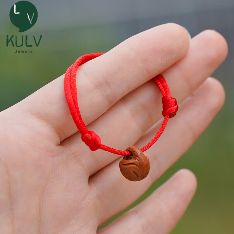 KULV龍紋桃核桃木紅繩手鏈嬰兒童寶寶驚新生帶女護(hù)防壓身嚇驚桃籃手串 【嬰兒-4歲】龍紋-桃籃 極簡(jiǎn)手鏈