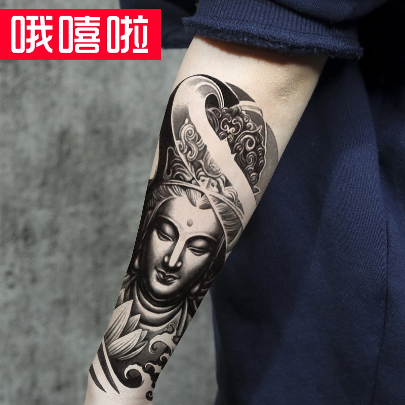 男女款逼真刺青贴手臂小腿大腿半臂情侣纹身贴 普贤观音佛像护身 b
