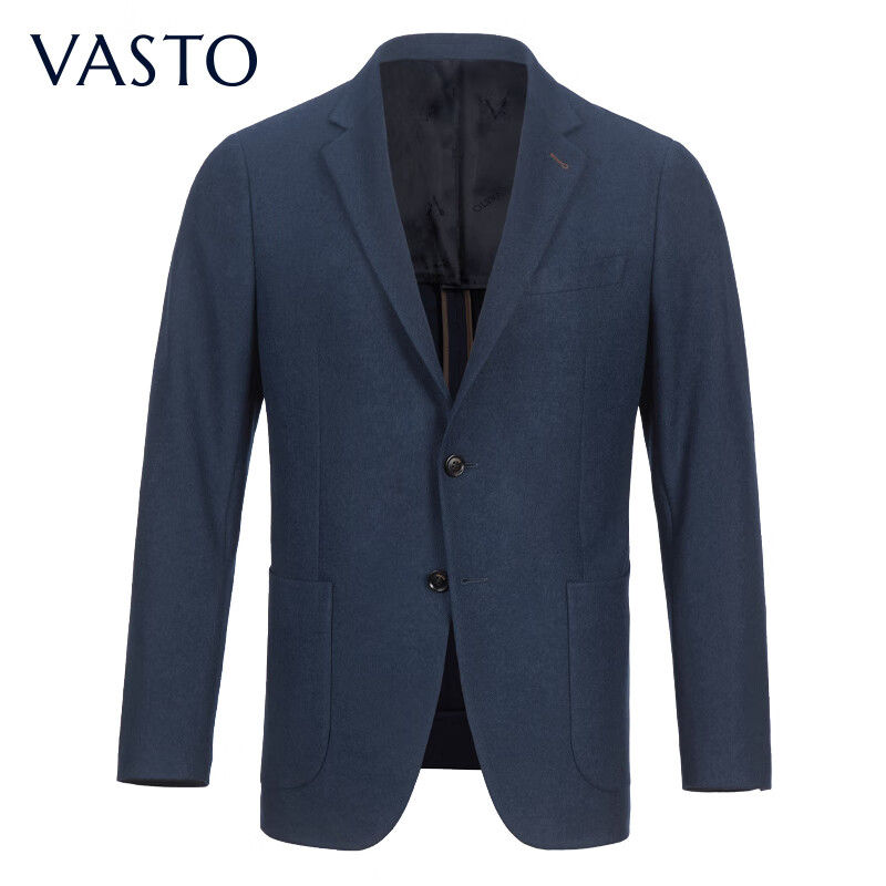vasto华斯度秋冬羊毛男士正装西服双开叉直下摆合体西装男便西 蓝色
