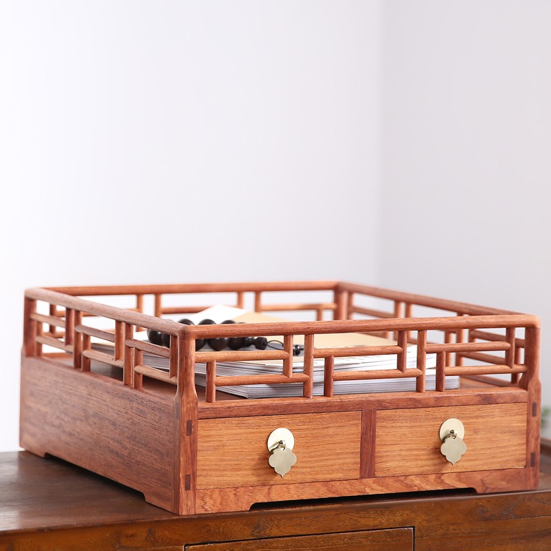 红木工艺品 缅甸花梨(学名大果紫檀)王世襄款井字式栏杆都承盘 风车式