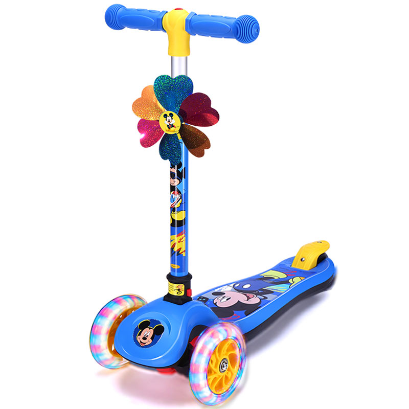 迪士尼(Disney)滑板车儿童 蓝色米奇出众款小孩滑步车四挡调节全闪一键折叠可升降闪光扭扭脚踏滑步车摇摆车