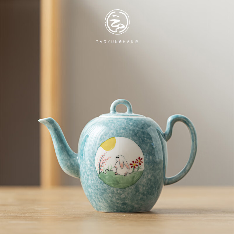 陶云尚手绘玉兔茶壶美人肩壶陶瓷单壶家用手工过滤泡茶壶功夫茶具