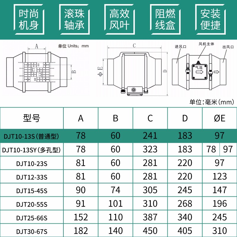 绿岛风斜流增压管道风机卫生间排气扇低噪音送风机厨房抽风机地下室换气扇djt15 45s 6寸 虎窝购