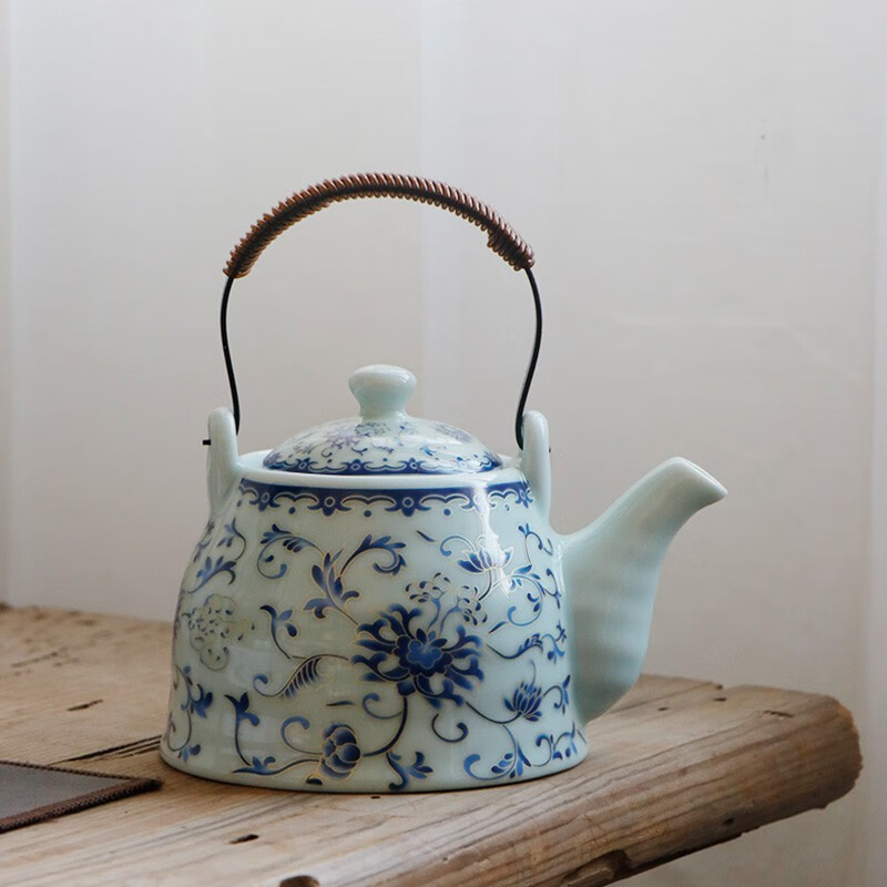 古笙記 影青瓷提梁壺單壺陶瓷茶壺景德鎮(zhèn)陶瓷茶具中式簡約大號防燙過濾 佛手蓮花提梁壺（單壺）