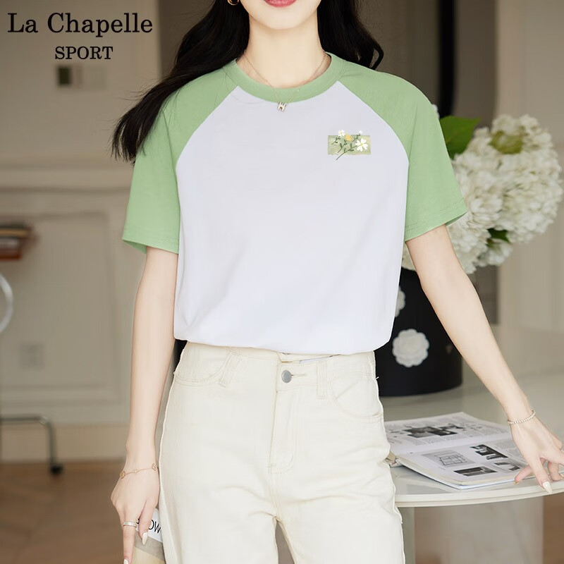 la chapelle sport拉夏贝尔拼色插肩短袖t恤女夏季潮流休闲宽松时尚