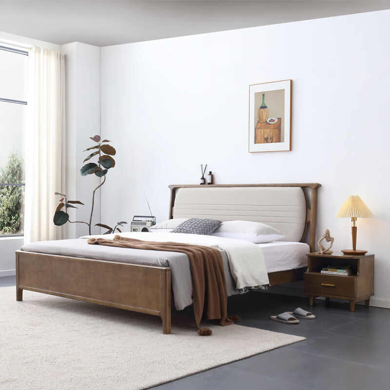 木几现代简约实木北欧风大床2101型 1.8米框架床