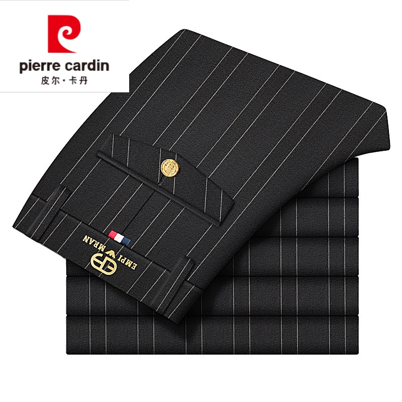 皮尔卡丹高档品牌男装 男裤夏季薄款黑色条纹裤子男韩版修身长裤2022