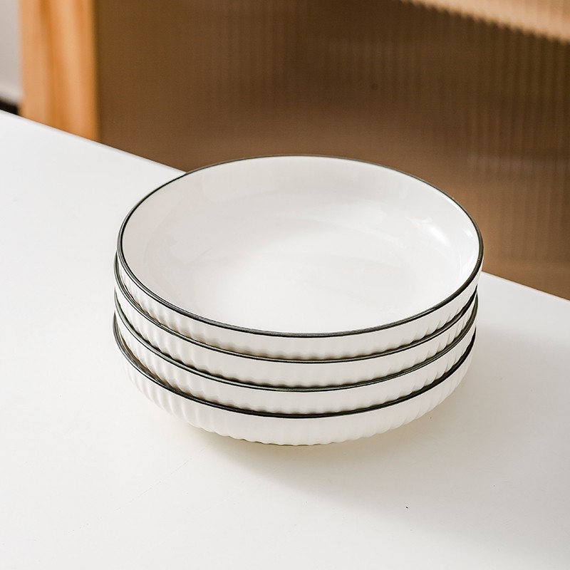 诚力佳作北欧风陶瓷盘子家用深盘西餐盘釉下彩碟子菜碟饭盘尺寸可选微波炉适用 竖纹8英寸盘4个