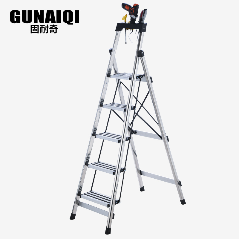 固耐奇（GUNAIQI）梯子家用折叠人字梯室内加厚多功能不锈钢五步梯