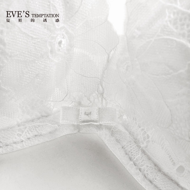 夏娃的诱惑绽放组性感蕾丝聚拢文胸舒适透气三角裤女士内衣套装女薄款胸罩 白色 85C 配三角裤XL码